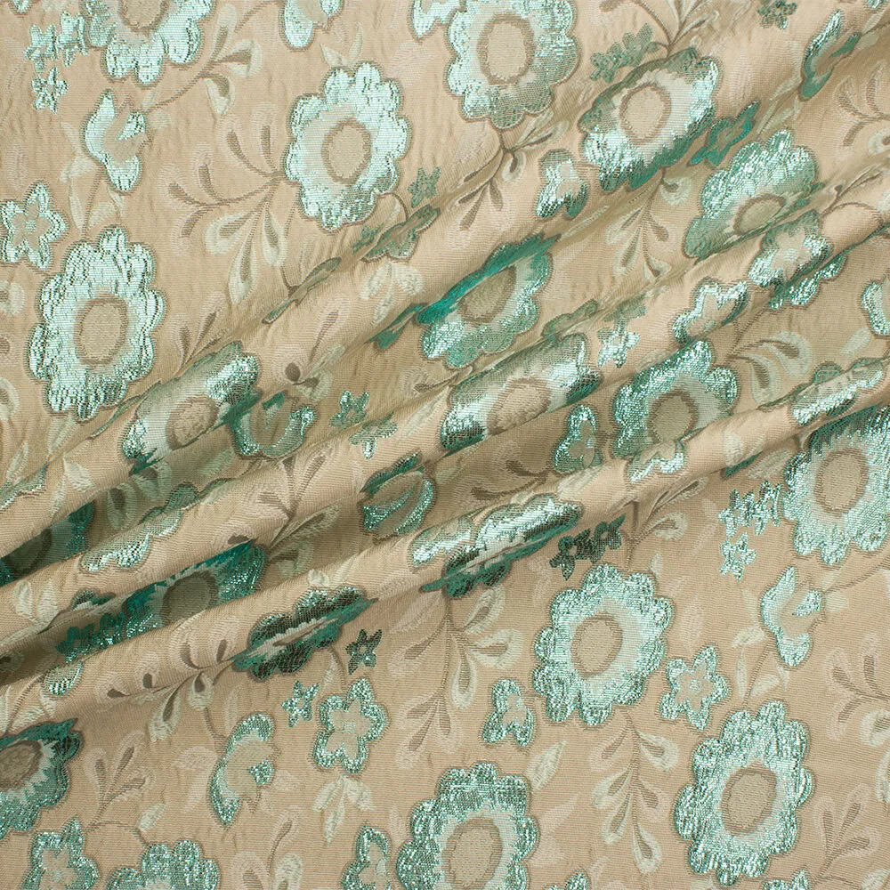 Turquoise Floral Metallic Silk Cloqué