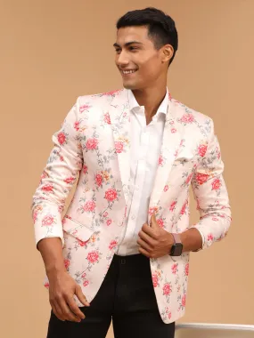 VASTRAMAY Men's Peach Floral Printed Blazer