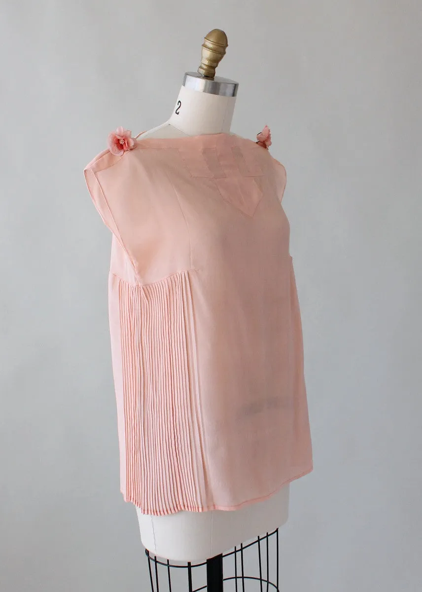 Vintage 1920s Pink Silk Top with Side Pleating