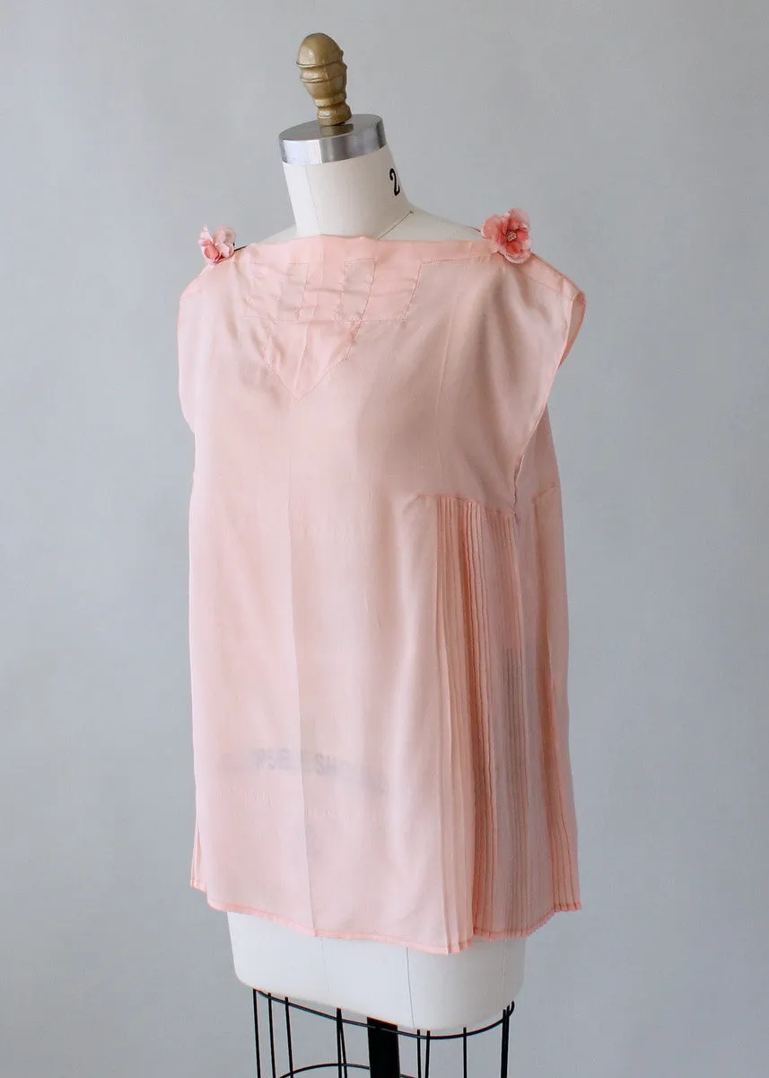 Vintage 1920s Pink Silk Top with Side Pleating