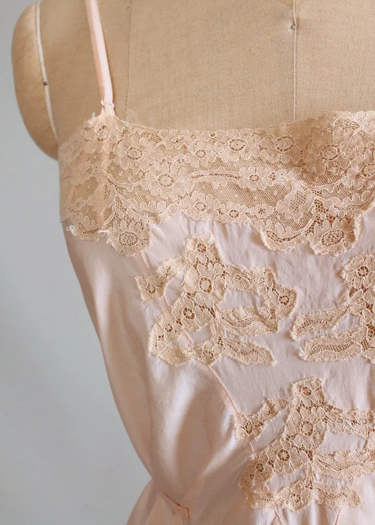 Vintage 1930s Peach Silk and Lace Stip In Teddy