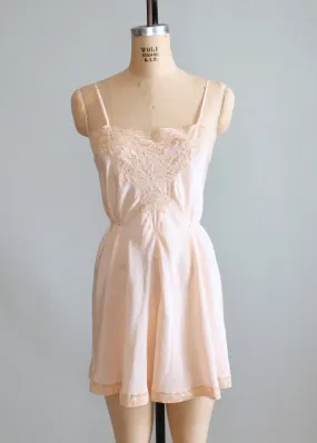 Vintage 1930s Peach Silk and Lace Stip In Teddy