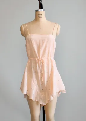 Vintage 1930s Peach Silk Eyelet Step-In Teddy