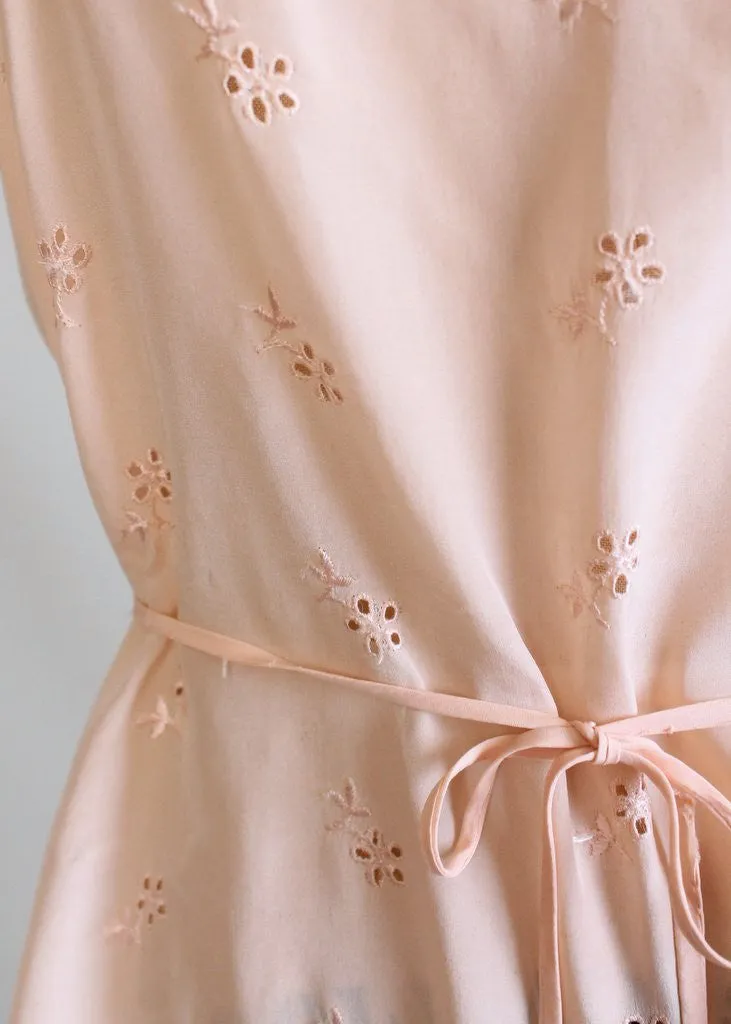 Vintage 1930s Peach Silk Eyelet Step-In Teddy