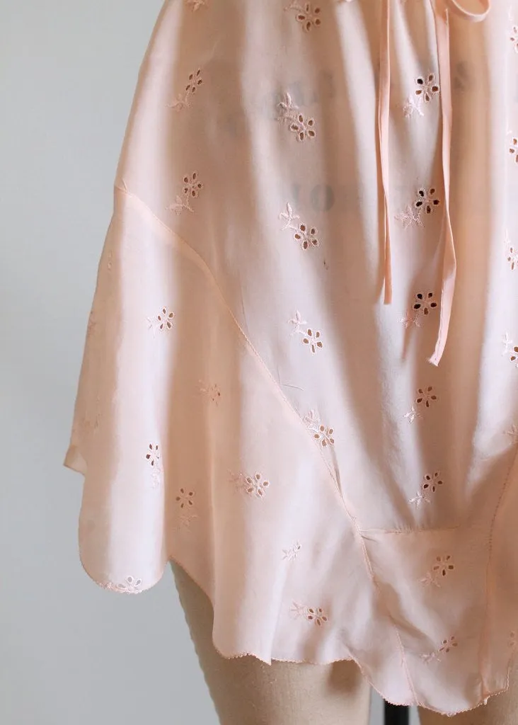 Vintage 1930s Peach Silk Eyelet Step-In Teddy