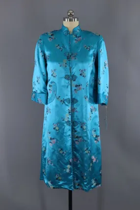 Vintage Aqua Blue Silk Satin Chinese Robe