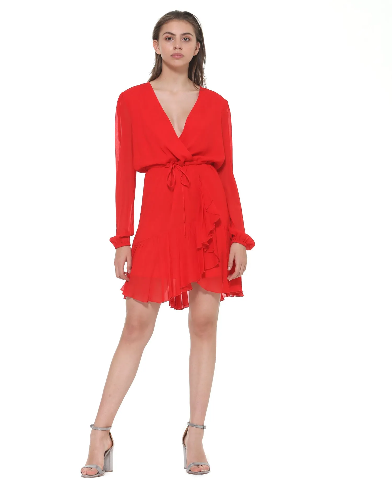 Waisted wrap dress flounce on bottom