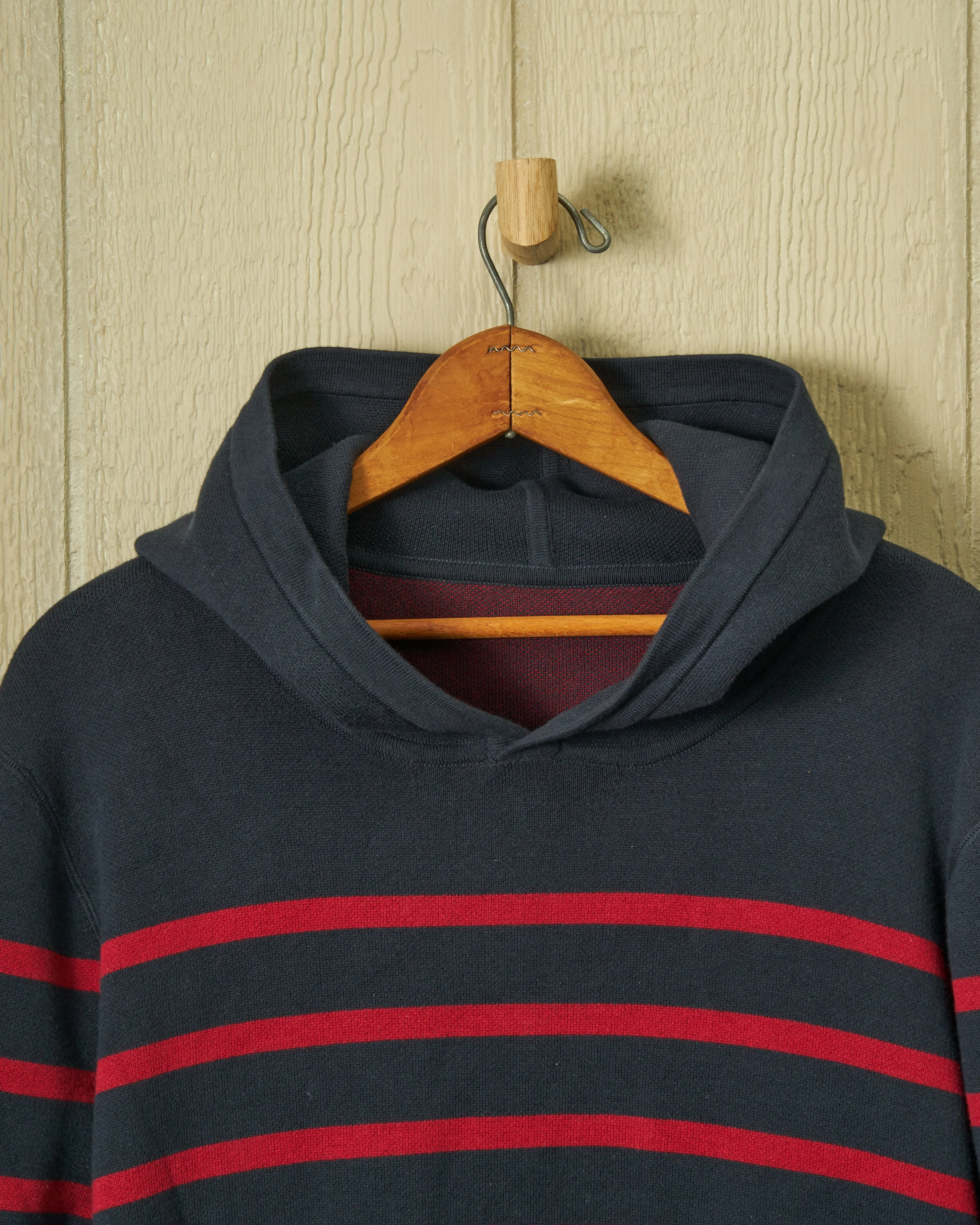 Wharf Knit Hoodie in Navy/Burgundy Stripe