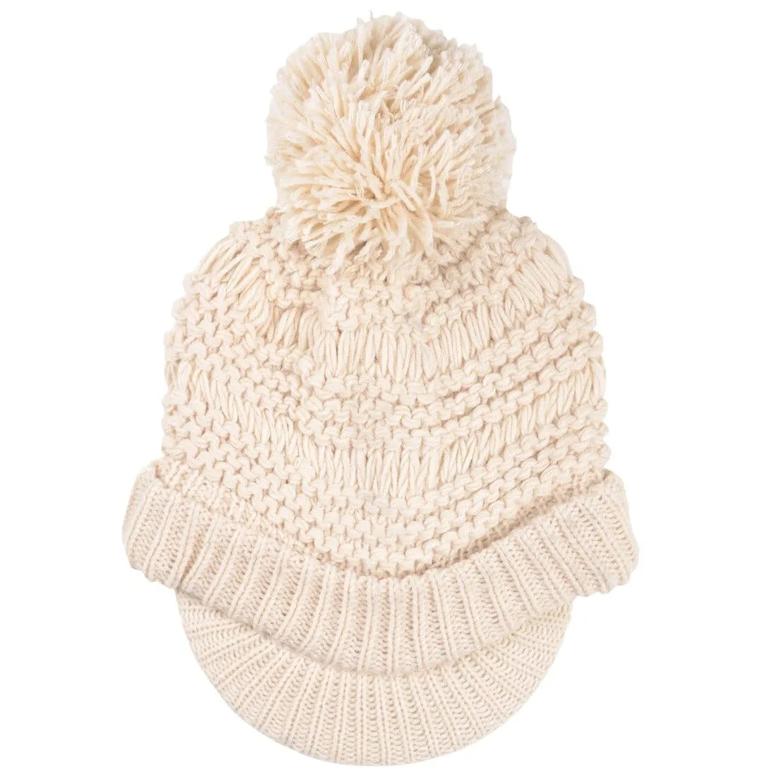 Womens Chunky Knit Willow Hat With Peak & Pom Pom Bobble