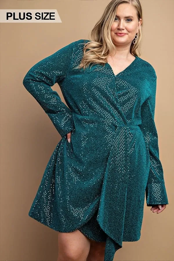 Women's Metallic wrap dress with split cuff and snap buttons