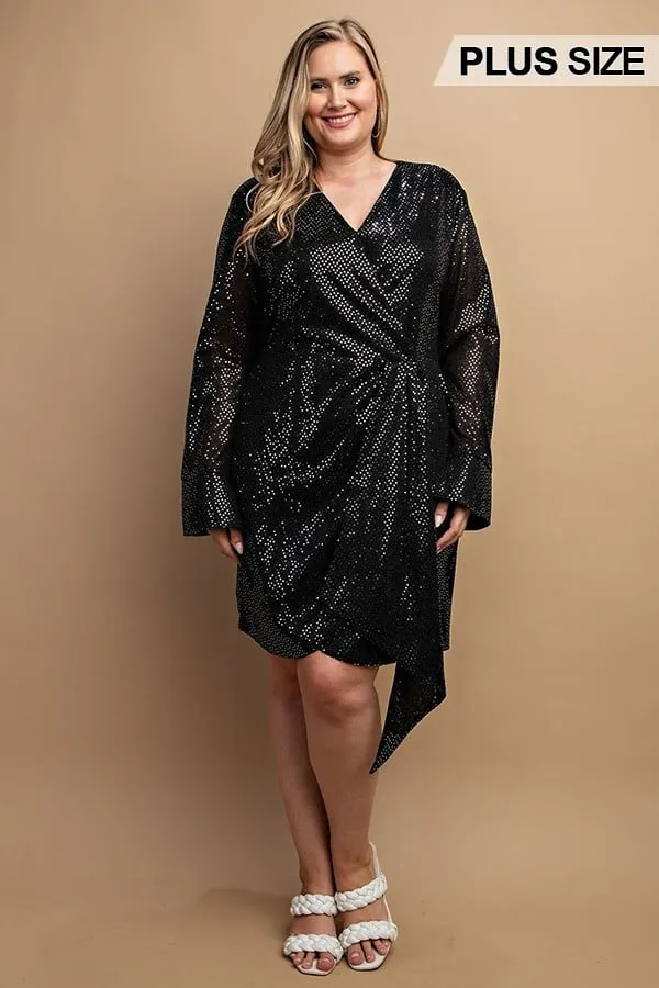 Women's Metallic wrap dress with split cuff and snap buttons