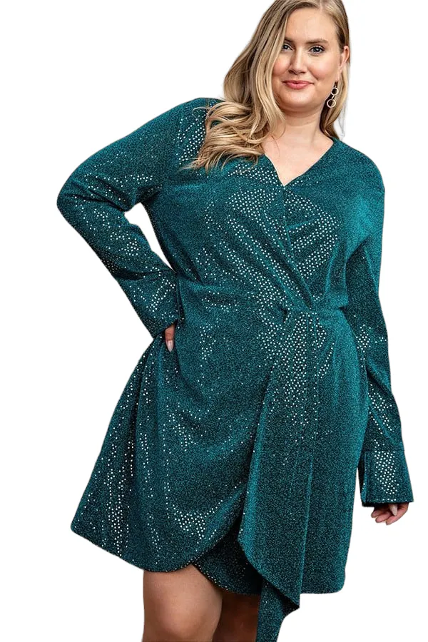 Women's Metallic wrap dress with split cuff and snap buttons