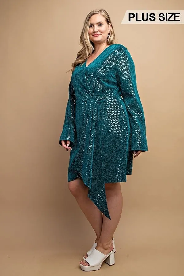 Women's Metallic wrap dress with split cuff and snap buttons