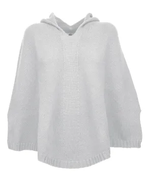 Womens's Pure Cashmere Hoodie Poncho Light Gray