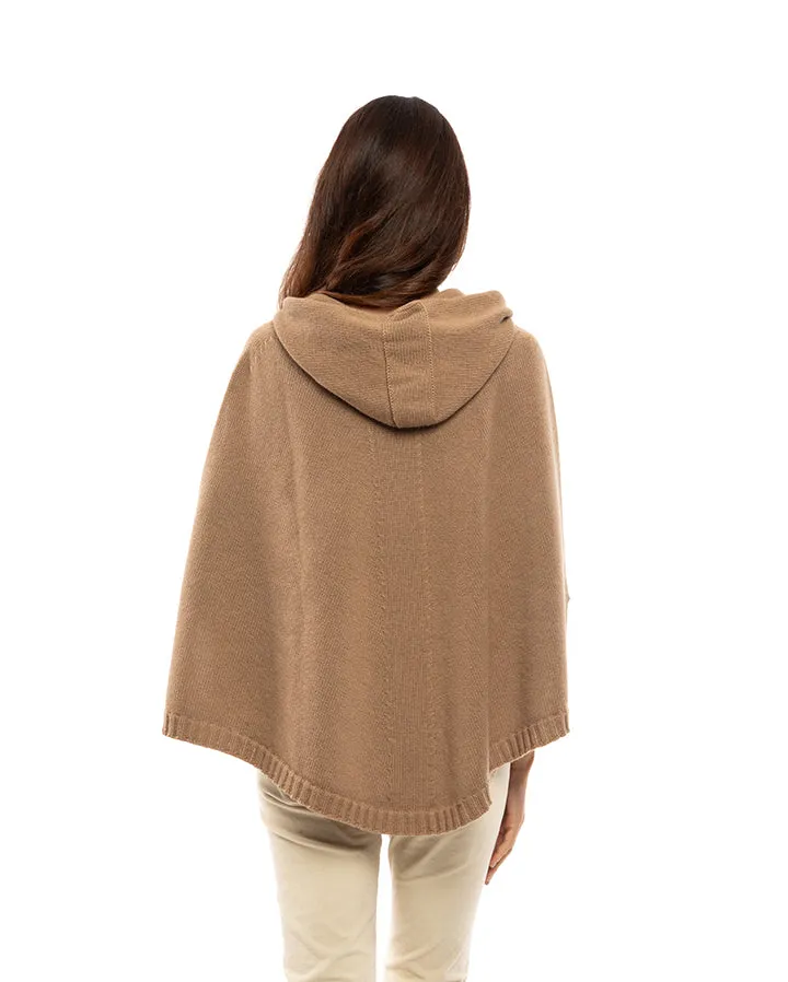 Womens's Pure Cashmere Hoodie Poncho Light Gray