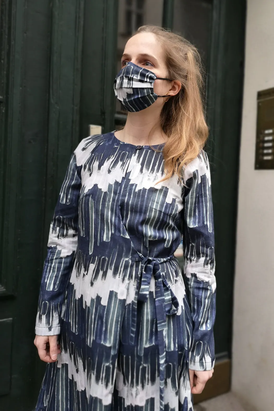 Wrap Dress Petrol with Brushstripes